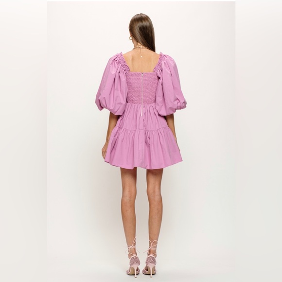 NWT Puff Sleeve Pink Smocked Coquette Dress Size L Cottagecore Wedding Party - Picture 4 of 9